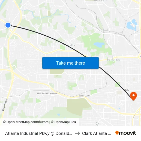 Atlanta Industrial Pkwy @ Donald L Hollowell Pkwy to Clark Atlanta University map