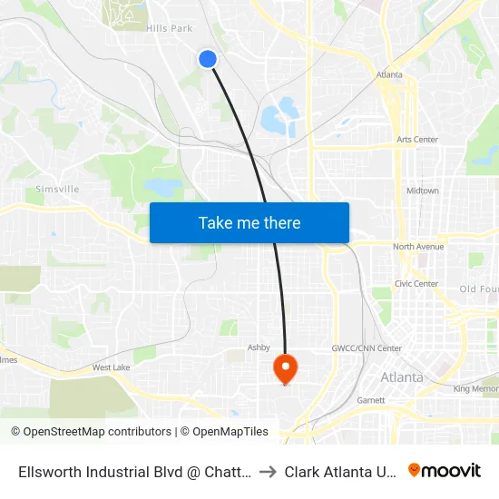 Ellsworth Industrial Blvd @ Chattahoochee Ave to Clark Atlanta University map