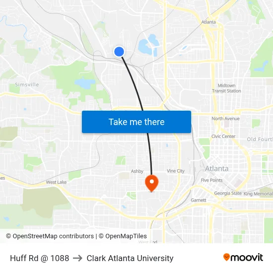 Huff Rd @ 1088 to Clark Atlanta University map