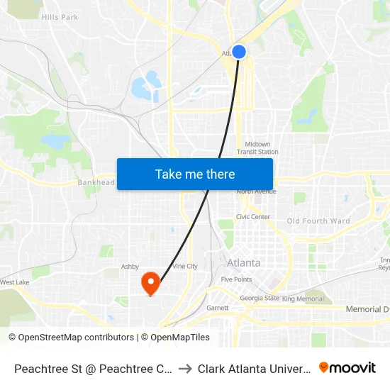 Peachtree St @ Peachtree Conn to Clark Atlanta University map