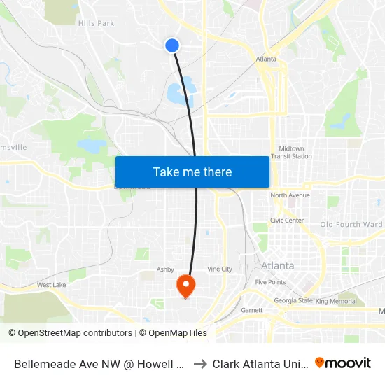 Bellemeade Ave NW @ Howell Mill Rd NW to Clark Atlanta University map