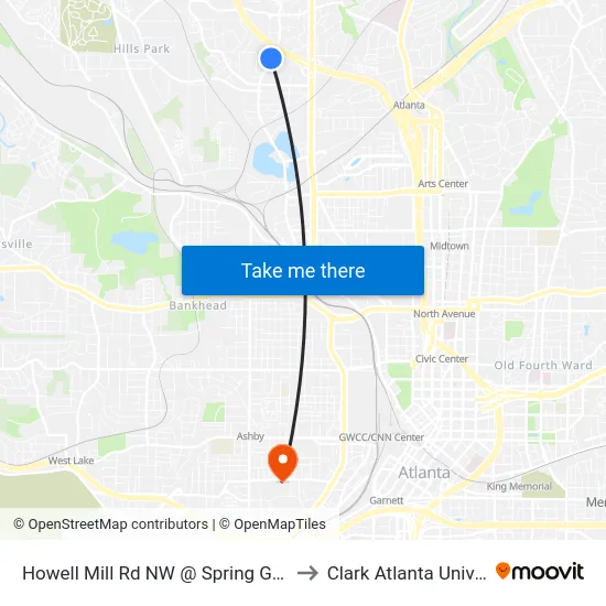 Howell Mill Rd NW @ Spring Grove Ave to Clark Atlanta University map