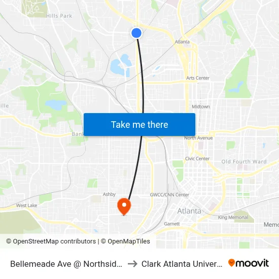 Bellemeade Ave @ Northside Dr to Clark Atlanta University map