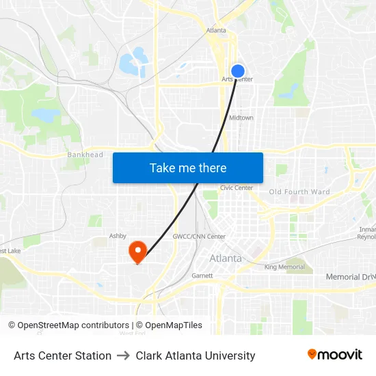Arts Center Station to Clark Atlanta University map