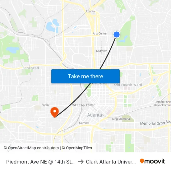 Piedmont Ave NE @ 14th St NE to Clark Atlanta University map