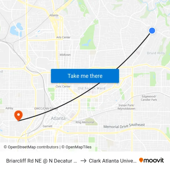 Briarcliff Rd NE @ N Decatur Rd NE to Clark Atlanta University map