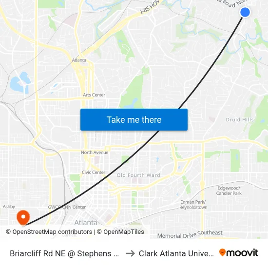 Briarcliff Rd NE @ Stephens Dr NE to Clark Atlanta University map