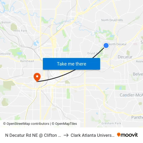 N Decatur Rd NE @ Clifton Rd to Clark Atlanta University map