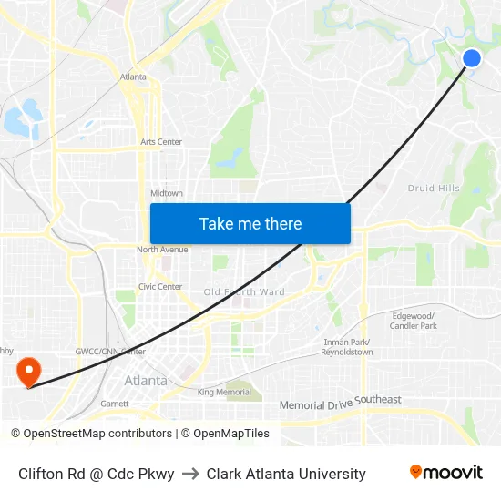 Clifton Rd @ Cdc Pkwy to Clark Atlanta University map