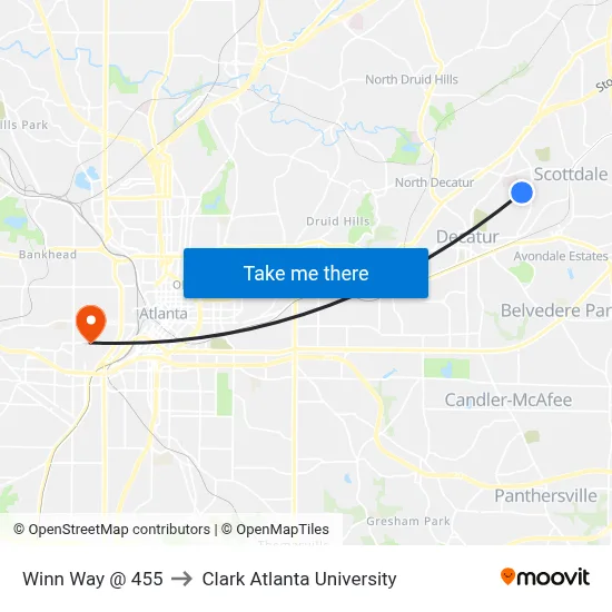 Winn Way @ 455 to Clark Atlanta University map