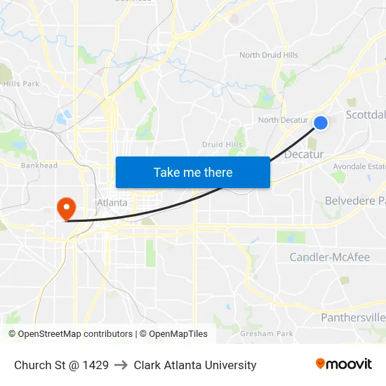 Church St @ 1429 to Clark Atlanta University map