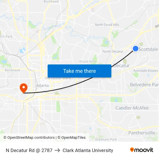 N Decatur Rd @ 2787 to Clark Atlanta University map