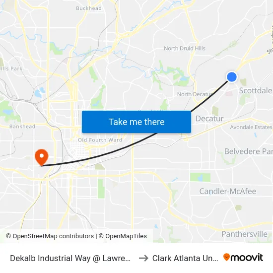 Dekalb Industrial Way @ Lawrenceville Hwy to Clark Atlanta University map