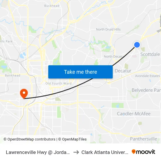 Lawrenceville Hwy @ Jordan Ln to Clark Atlanta University map