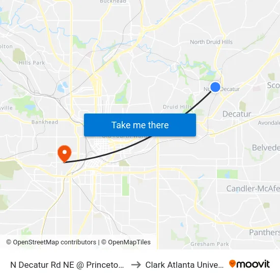 N Decatur Rd NE @ Princeton Way to Clark Atlanta University map