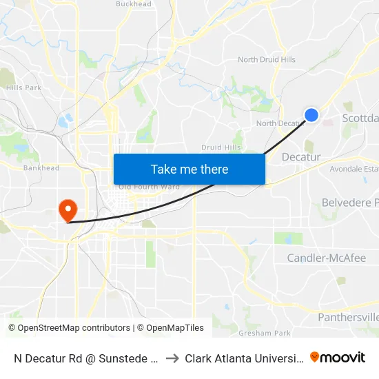 N Decatur Rd @ Sunstede Dr to Clark Atlanta University map