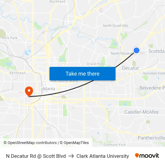 N Decatur Rd @ Scott Blvd to Clark Atlanta University map