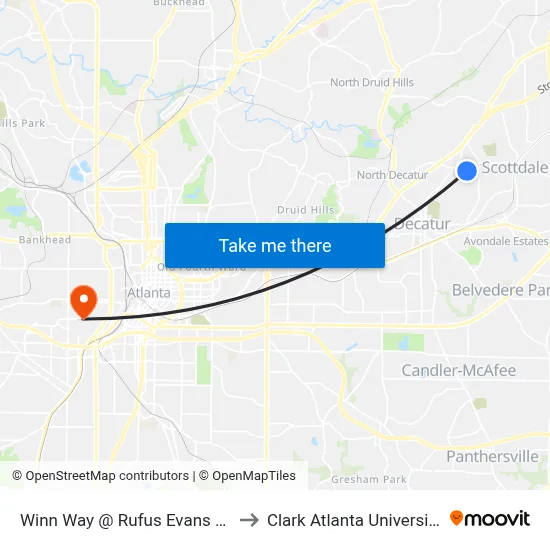 Winn Way @ Rufus Evans Dr to Clark Atlanta University map