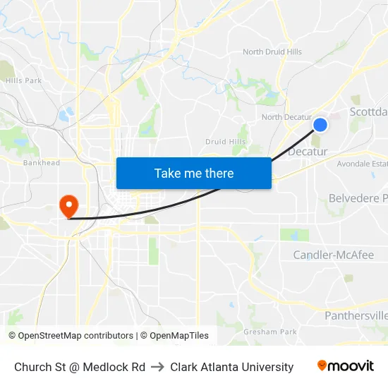 Church St @ Medlock Rd to Clark Atlanta University map