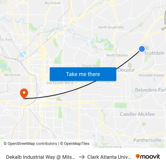 Dekalb Industrial Way @ Milscott Dr to Clark Atlanta University map
