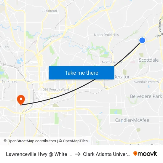 Lawrenceville Hwy @ White Blvd to Clark Atlanta University map