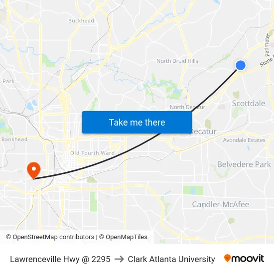 Lawrenceville Hwy @ 2295 to Clark Atlanta University map