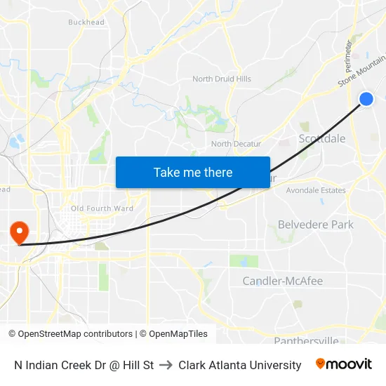 N Indian Creek Dr @ Hill St to Clark Atlanta University map