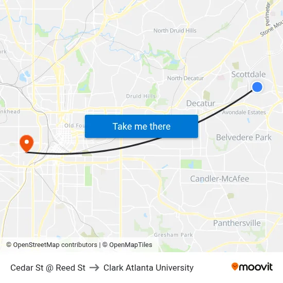 Cedar St @ Reed St to Clark Atlanta University map