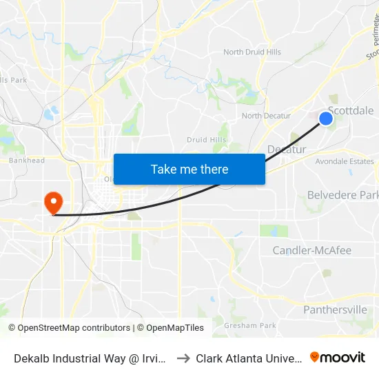 Dekalb Industrial Way @ Irvin Way to Clark Atlanta University map