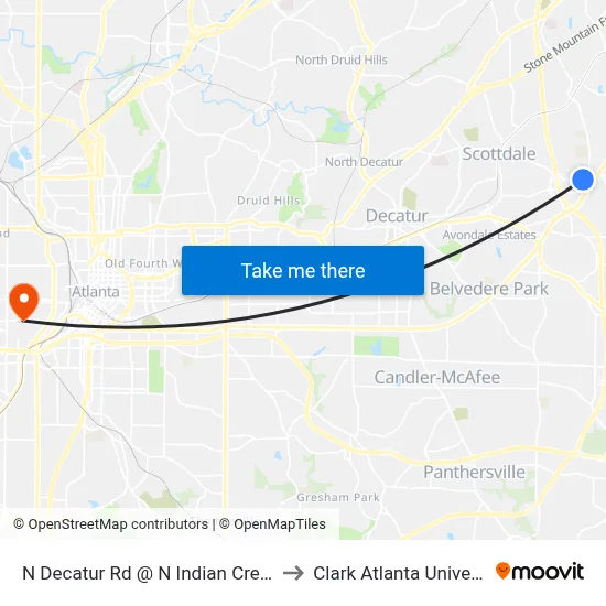 N Decatur Rd @ N Indian Creek Dr to Clark Atlanta University map