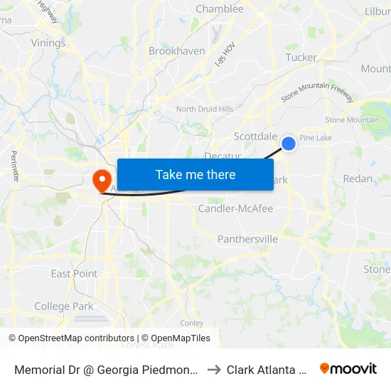 Memorial Dr @ Georgia Piedmont Tech College Dr to Clark Atlanta University map