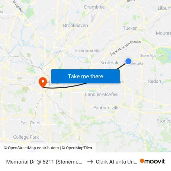 Memorial Dr @ 5211 (Stonemont Village Sc) to Clark Atlanta University map