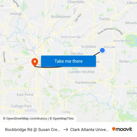 Rockbridge Rd @ Susan Creek Dr to Clark Atlanta University map