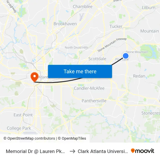Memorial Dr @ Lauren Pkwy to Clark Atlanta University map