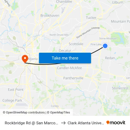 Rockbridge Rd @ San Marcos Way to Clark Atlanta University map