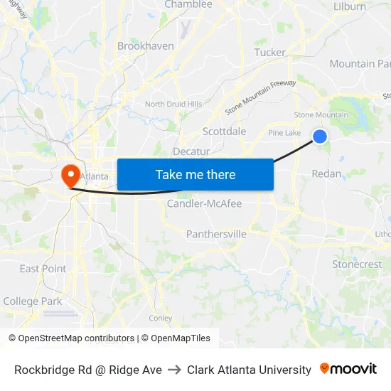 Rockbridge Rd @ Ridge Ave to Clark Atlanta University map