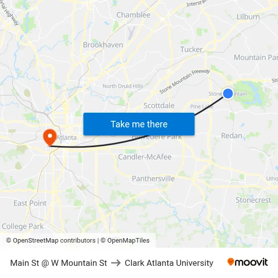 Main St @ W Mountain St to Clark Atlanta University map