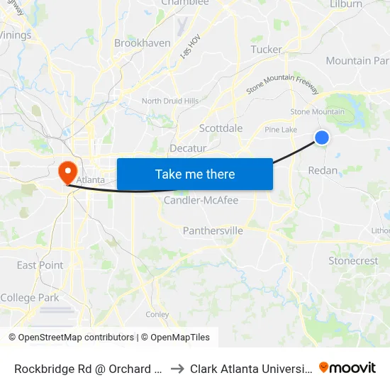 Rockbridge Rd @ Orchard Dr to Clark Atlanta University map