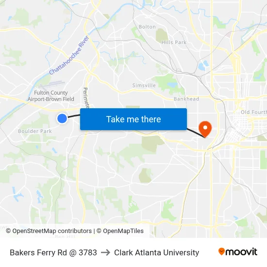 Bakers Ferry Rd @ 3783 to Clark Atlanta University map