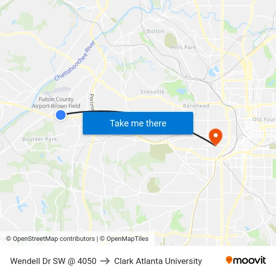 Wendell Dr SW @ 4050 to Clark Atlanta University map