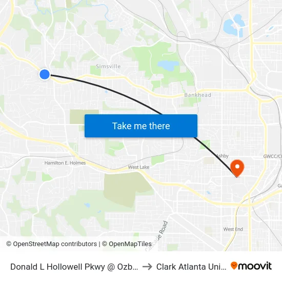 Donald L Hollowell Pkwy @ Ozburn Rd NW to Clark Atlanta University map