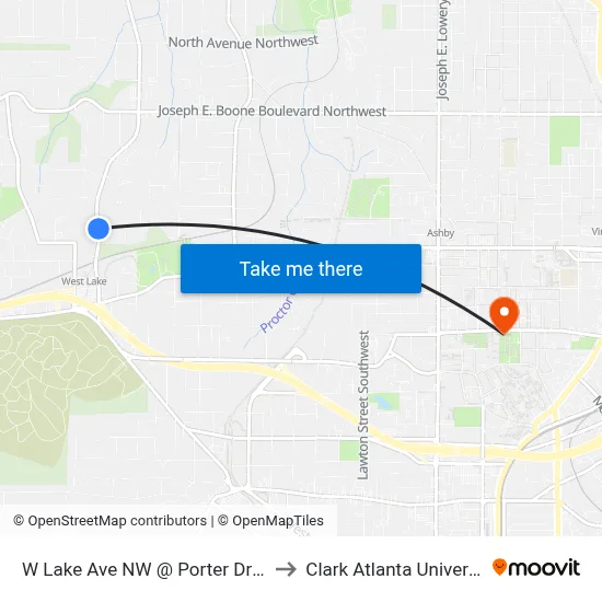 W Lake Ave NW @ Porter Dr NW to Clark Atlanta University map