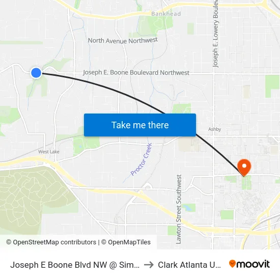 Joseph E Boone Blvd NW @ Simpson Ter NW to Clark Atlanta University map