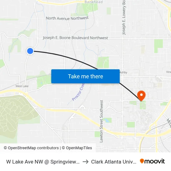 W Lake Ave NW @ Springview Rd NW to Clark Atlanta University map