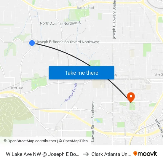 W Lake Ave NW @ Joseph E Boone Blvd NW to Clark Atlanta University map
