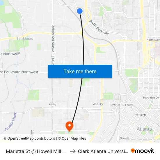 Marietta St @ Howell Mill Rd to Clark Atlanta University map