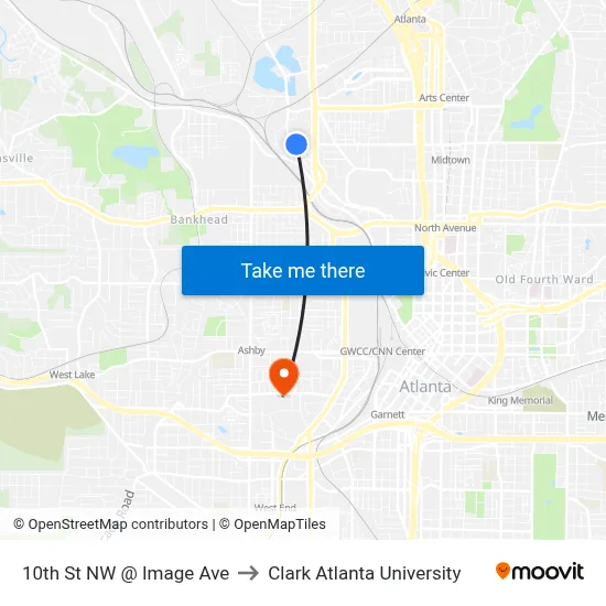 10th St NW @ Image Ave to Clark Atlanta University map