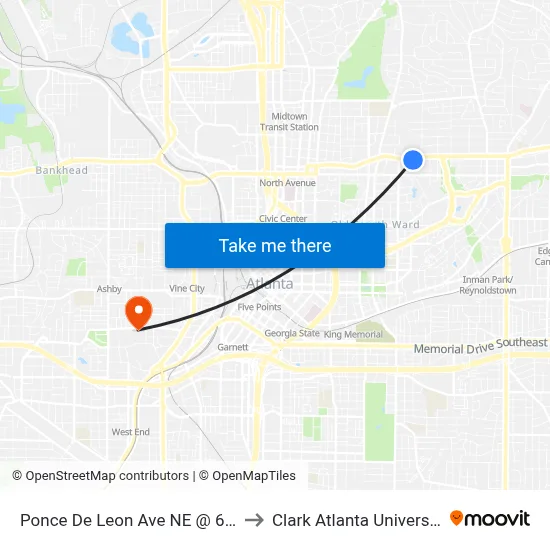 Ponce De Leon Ave NE @ 675 to Clark Atlanta University map