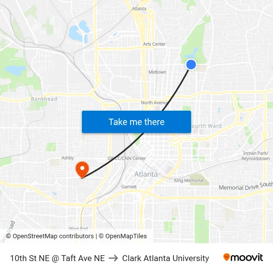 10th St NE @ Taft Ave NE to Clark Atlanta University map