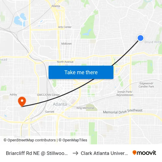 Briarcliff Rd NE @ Stillwood Dr to Clark Atlanta University map